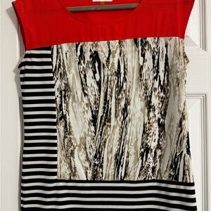 Calvin Klein Red and Black Striped Blouse